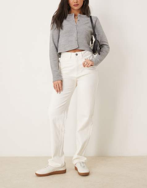 Vila Kelly high waisted wide leg jean in white