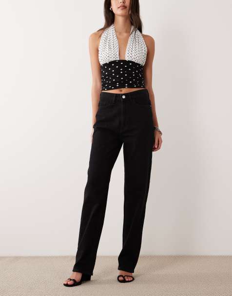 Vila Kelly high waist wide leg jeans in light black