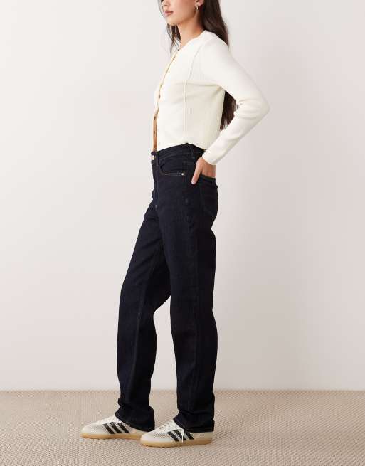 Vila Kelly high waist straight leg jeans in dark indigo blue, 3 of 5