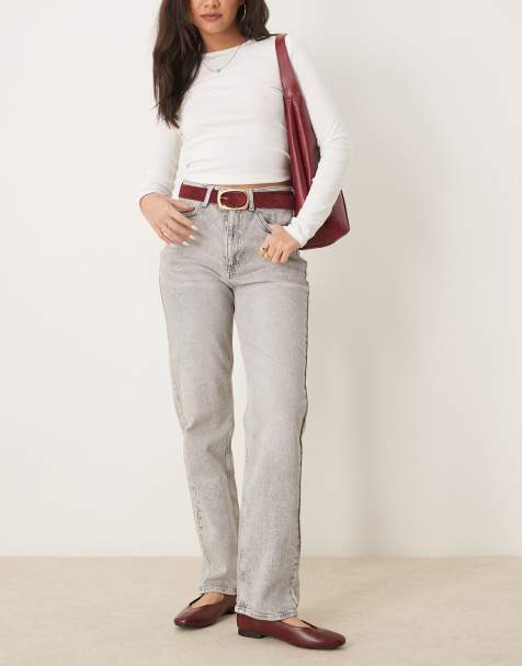 Vila Kelly high waisted wide leg jean in light grey denim
