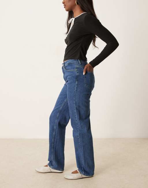 VILA - Kelly - Jeans met rechte pijpen en hoge taille in indigoblauw, 3 van 5