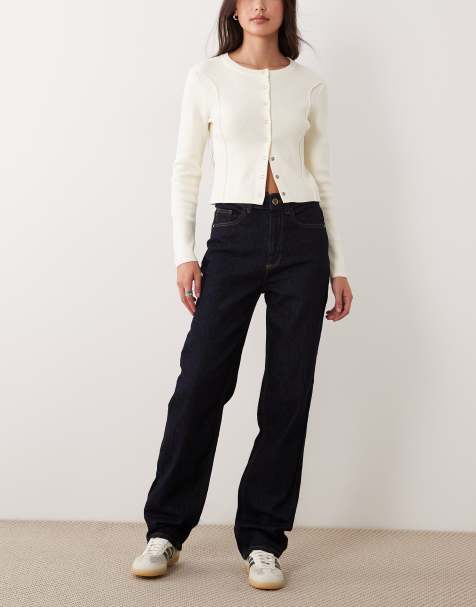 Vila Kelly high waist straight leg jeans in dark indigo blue