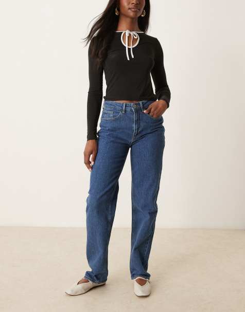 Vila Kelly high waist straight leg jeans in indigo blue