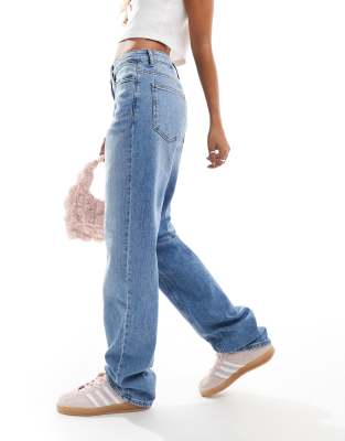 VILA - Kelly - Mittelblaue Denim-Jeans mit hoher Taille und weitem Bein