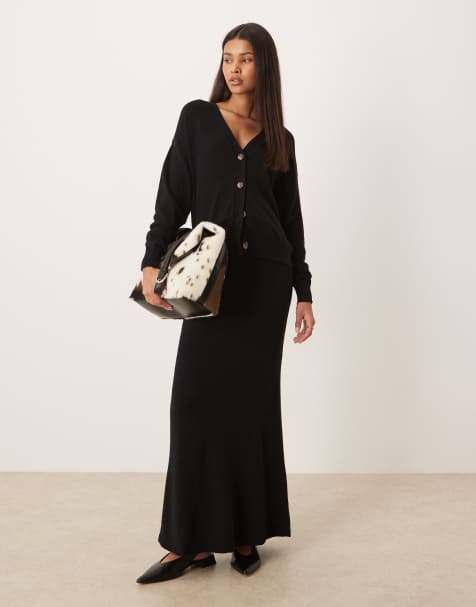 VILA knit cardigan and midi skirt set in black - view 1