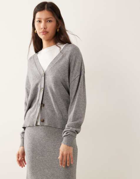 Vila knit cardigan in medium heather gray - part of a set - view 1