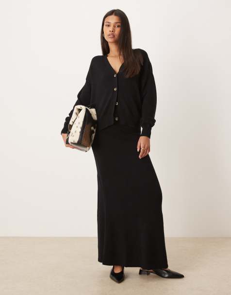 Vila knit midi skirt in black - part of a set - view 1