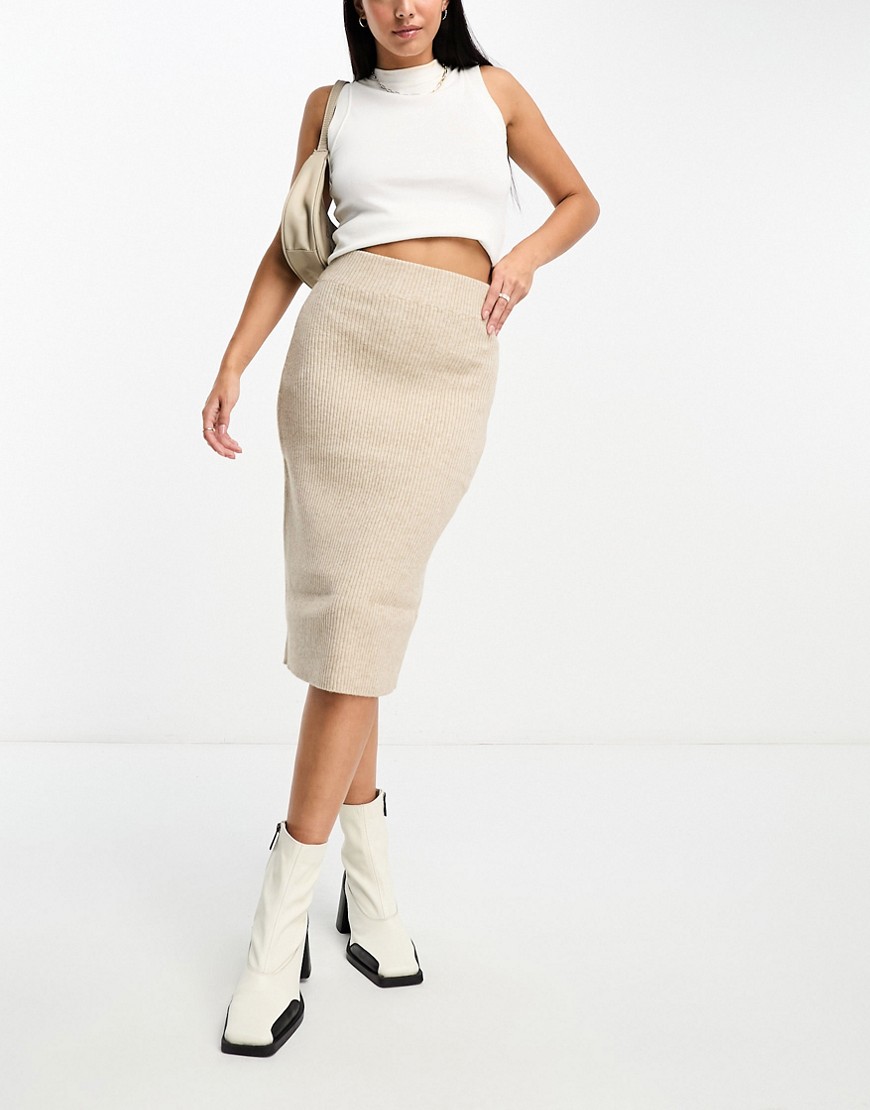 Vila Knit Midi Skirt In Cream-white