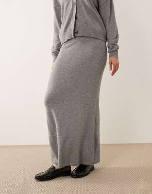 Vila Knit Midi Skirt In Gray