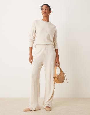 Vila Knit Pants In Cream - Part Of A Set-white