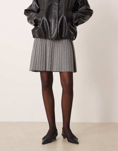 Vila knit pleated mini skirt in medium gray melange - view 1