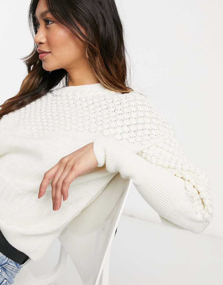 Vila knit sweater with bobble detail in cream-White