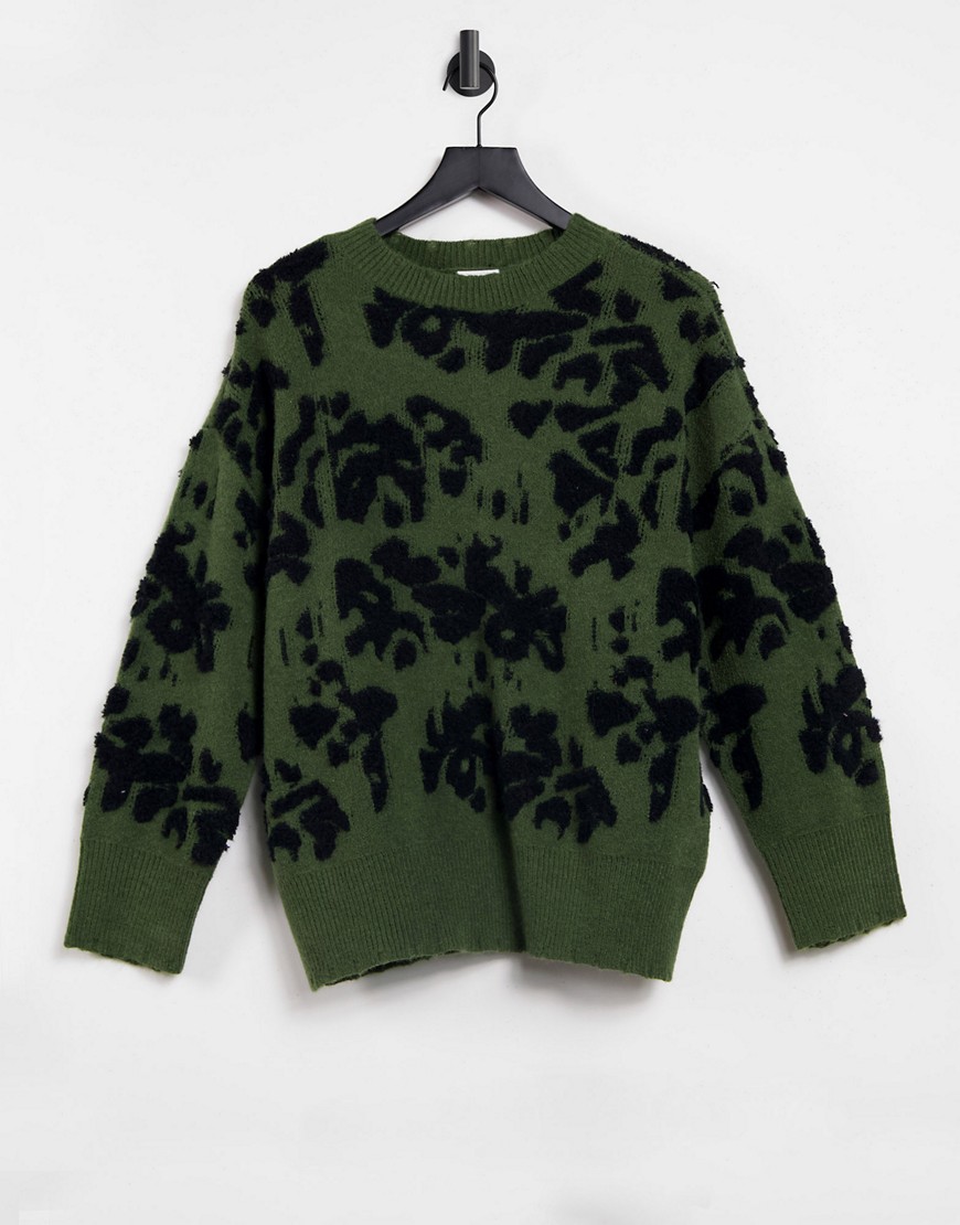 Vila knited sweater with in black abstract flower print-Multi