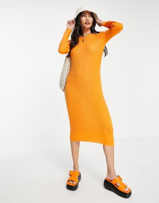 Vila knitted bodycon midi dress with cut out back in bright orange - ASOS Price Checker