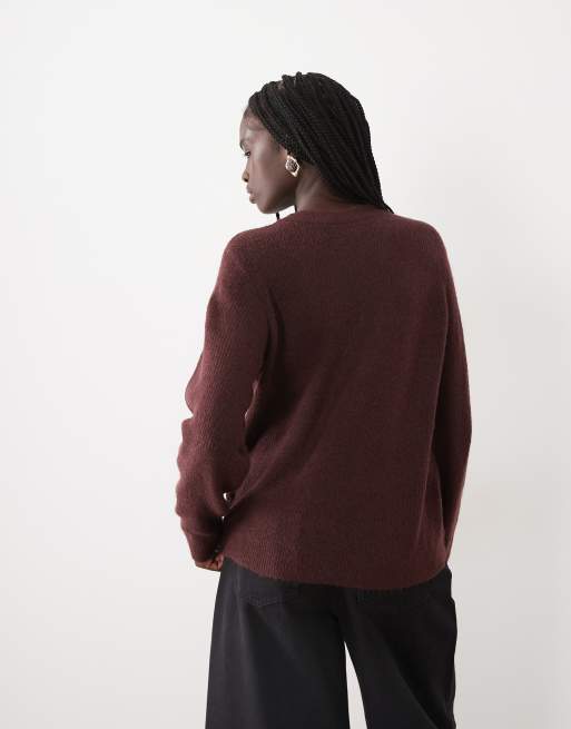 VILA knitted cardigan in burgundy melange, 3 of 4