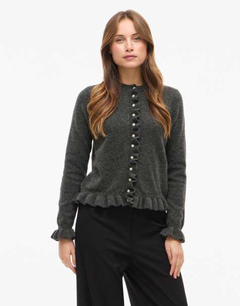 Vila Knitted cardigan in medium grey melange