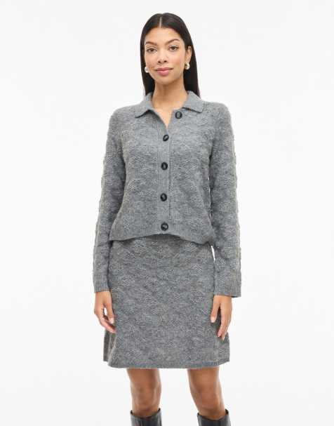 Vila Knitted cardigan in medium grey melange - view 1