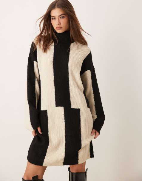 Vila knitted high neck mini dress in abstract print - view 1