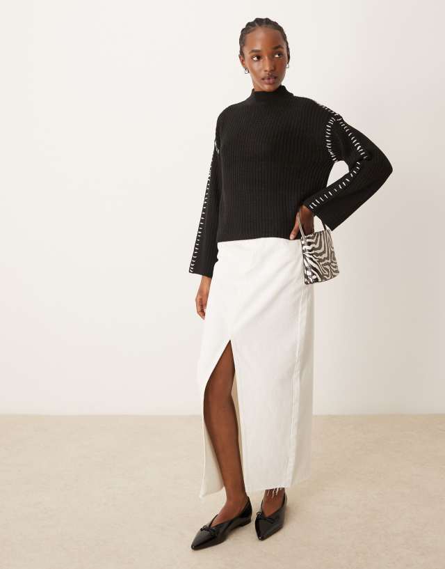 Vila knitted high neck sweater with contrast stitch detail in