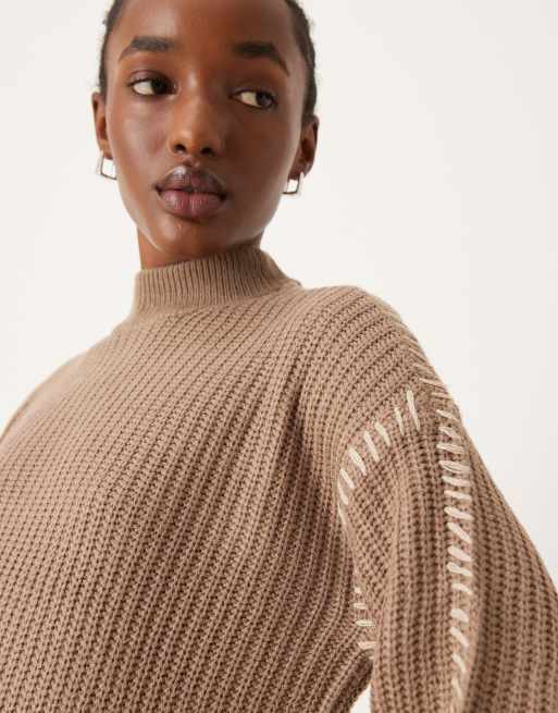 Vila knitted high neck sweater with contrast stitch detail in