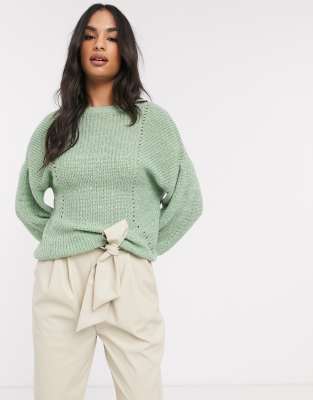 Vila knitted jumper with balloon sleeve in green-Multi