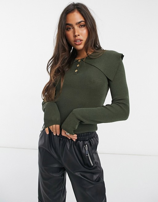 Vila knitted jumper with exaggerated collar in green