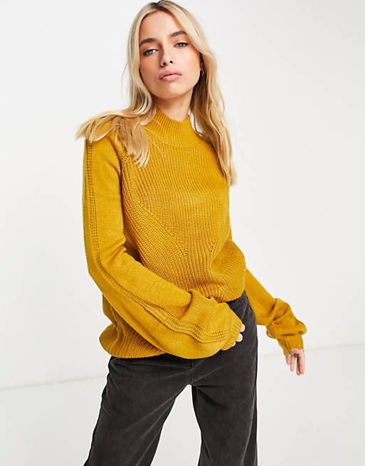 Jumpers & Cardigans Vila knitted jumper with high neck and balloon sleeves in mustard 