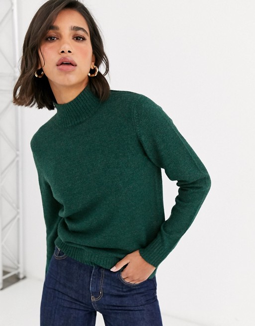 Vila knitted jumper with roll neck in dark green
