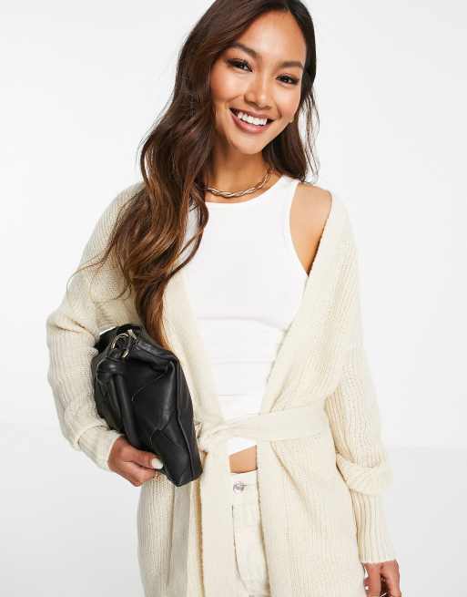 Vila knitted maxi cardigan with tie waist in cream, 4 of 4