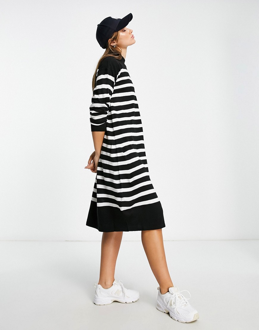 Vila knitted midi dress in mono stripe-Black