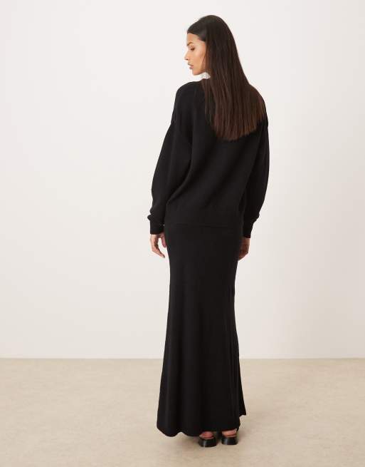 Vila knitted midi skirt co-ord in black, 4 of 5
