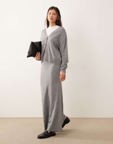 Vila knitted midi skirt co-ord in medium grey melange - view 1