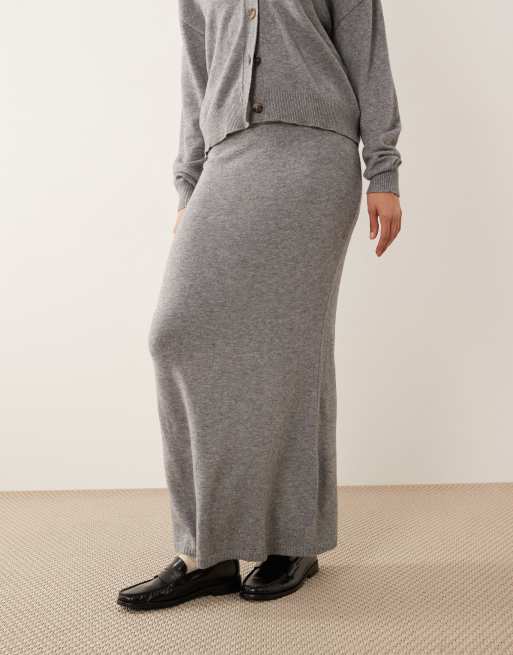 Vila knitted midi skirt co-ord in medium grey melange, 2 of 5