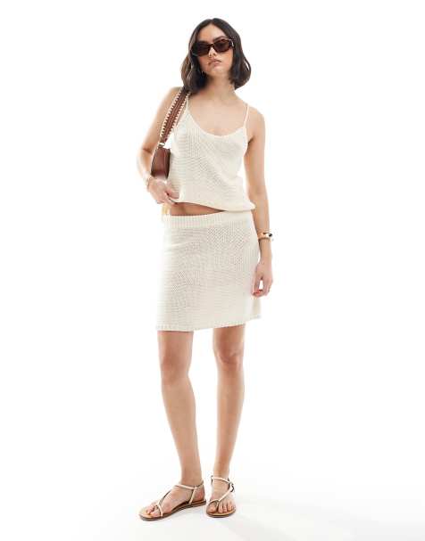 Vila knitted mini skirt co-ord in cream