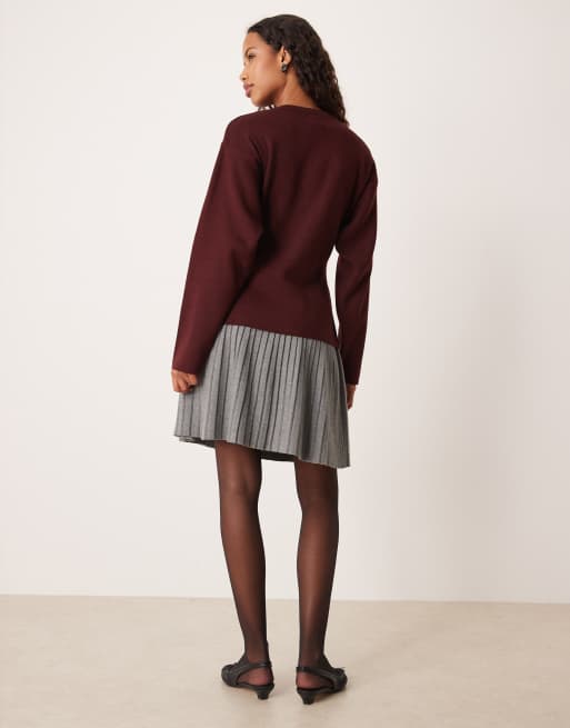 VILA knitted pleated mini skirt in medium grey melange, 3 of 5