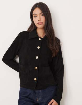 Vila Vila knitted polo with gold button details in black