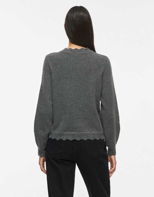 Vila Knitted pullover in dark grey melange1, 2 of 7