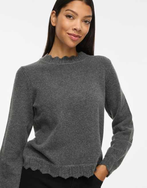 Vila Knitted pullover in dark grey melange1, 5 of 7