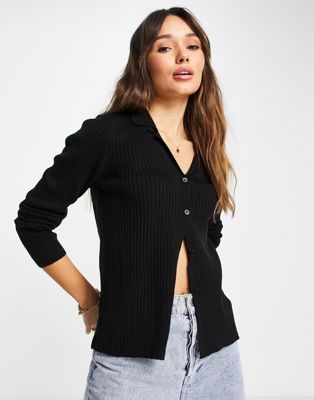 Vila knitted rib shirt in black