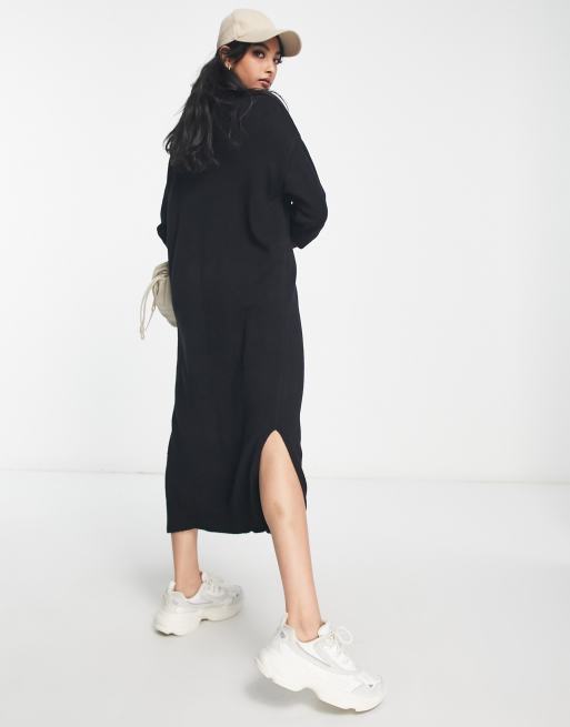 Vila knitted roll neck maxi dress with side split in black, 2 of 4