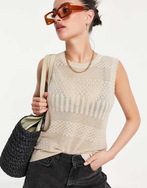Vila knitted singlet top in beige