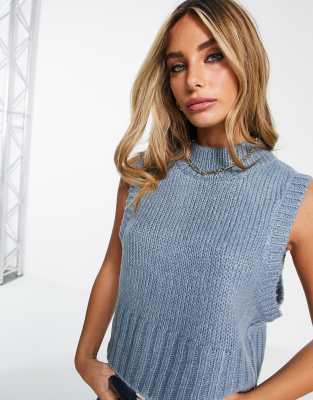 Vila knitted sleeveless vest in blue | ASOS