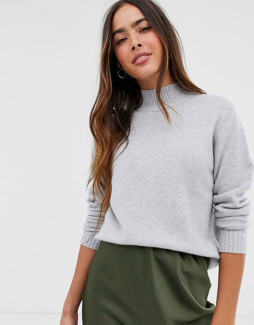 Vila knitted sweater with high neck in gray