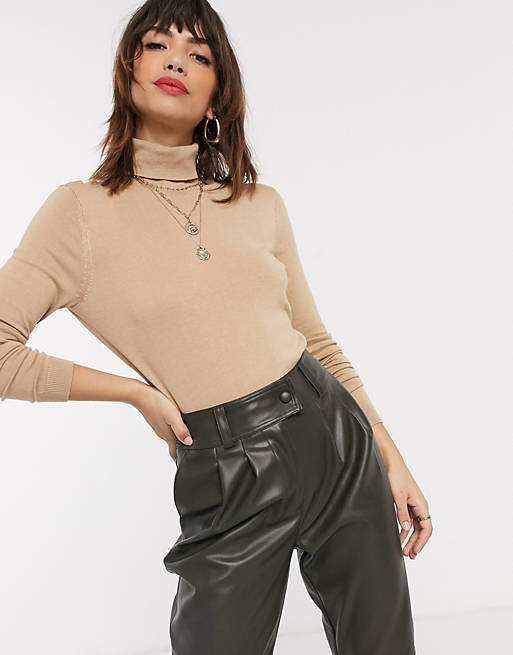 Vila knitted top with roll neck in beige | ASOS