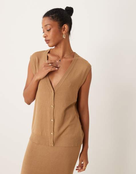 Vila knitted waistcoat co-ord in camel - view 1