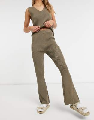 Vila knitted wide leg pants in taupe - part of a set