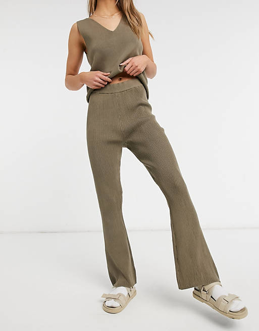 Vila knitted wide leg trouser co-ord in taupe | ASOS