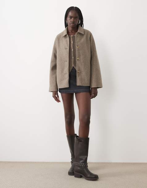 Vila kort jack met wollook en knoopsluiting in falcon melange - view 1