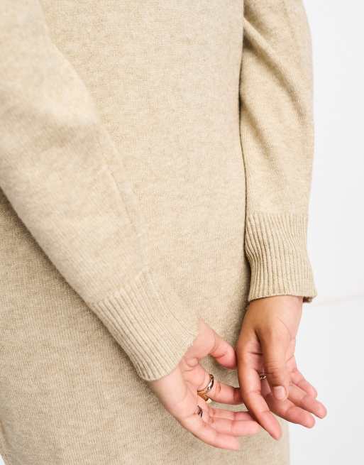 Vila – Krämvit, stickad tröjklänning i midilängd med hög krage, 3 av 4