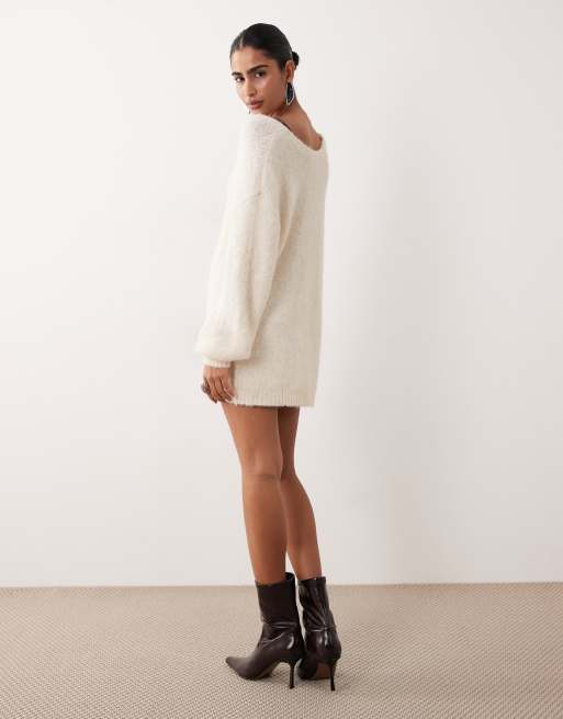 VILA – Kremowa dzianinowa sukienka oversize, 3 z 4